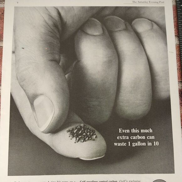 Gulf Oil Corp - Carbon bits on Fingertip - Fuel Quality - Vtg 1961 PRINT AD - Picture 9 of 10